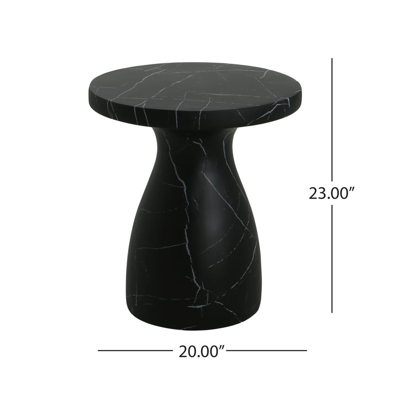 Evyn Outdoor/Indoor Marble Effect Mgo Side Table, Matte Black