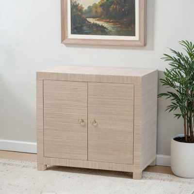Mitch 2-Door Console Storage Solution with Gold Ring Pulls in Natural Grasscloth