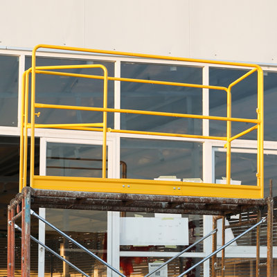 6 Foot Scaffolding Safety Guardrail, Rustproof Solid Carbon Steel Scaffold Guard Rail of 55.4 lbs Load Capacity, Baker Style Metal Guardrails Accessory System for Scaffolding Platform, Yellow