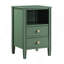 Table de chevet de rangement rétro à 2 tiroirs avec pieds cannelés, tablette ouverte et glissières en métal lisse