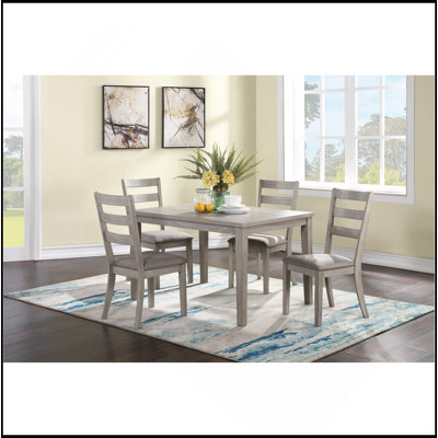 Classic Stylish Natural Finish 5Pc Dining Set Kitchen Dinette Wooden Top Table And Chairs Cushions Seats Ladder Back Chair Dining Room