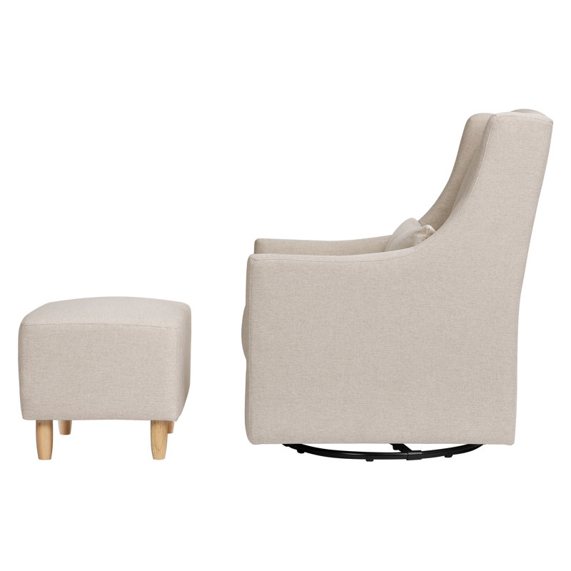 Beige Eco-Weave Upholstered Swivel Glider with Ottoman