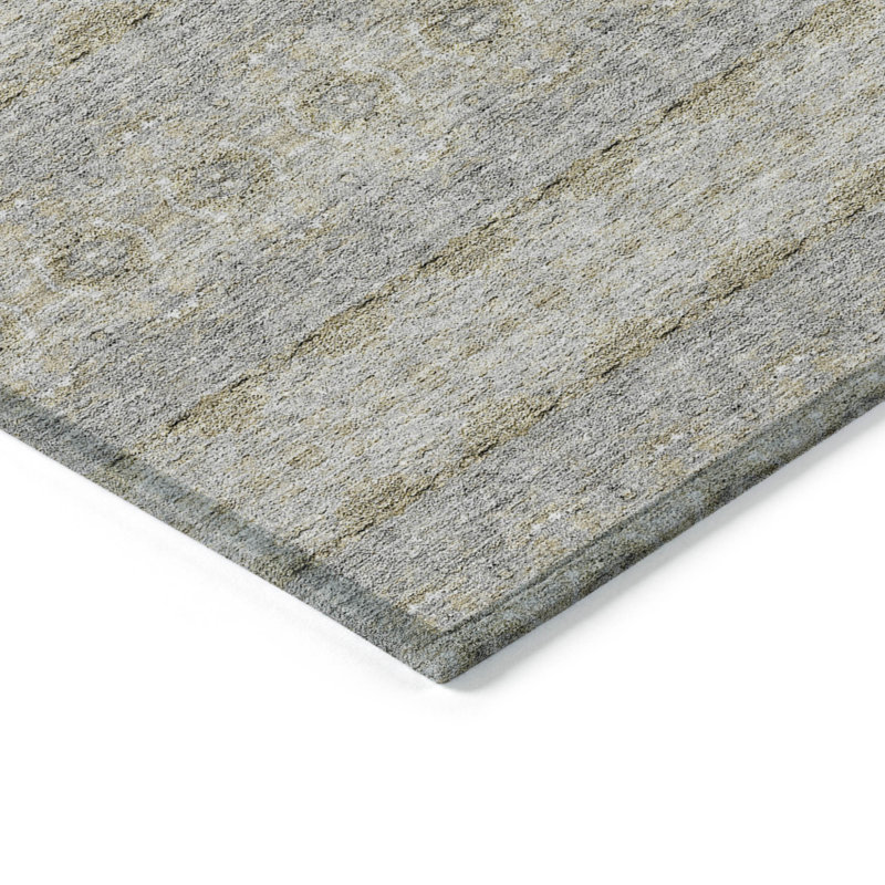 Tapis intérieur lavable à médaillon floral 9 pi x 12 pi gris