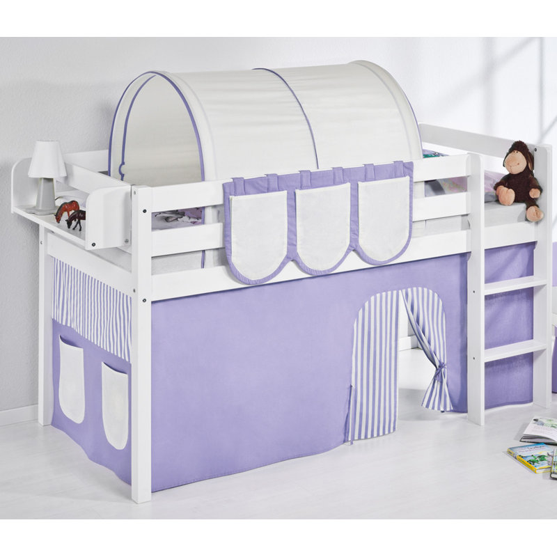 Basic Mid Sleeper Bed with Curtain, Purple and beige, Single (3')