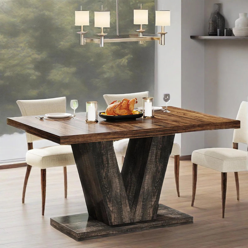 Table de salle à manger de 47 pouces pour 4 personnes, table de salle à manger de cuisine noire avec piédestal robuste, table de salle à manger en bois