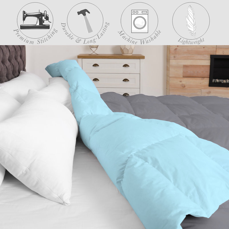 Édredon en duvet de bambou réversible toutes saisons avec bourre en duvet synthétique, Complète, Aqua / Gris clair