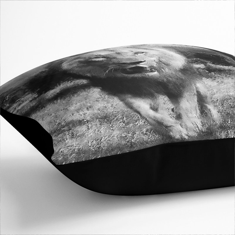Lion Vol.5 Square Throw Cushion, 40cm H x 40cm W x 15cm D, Black