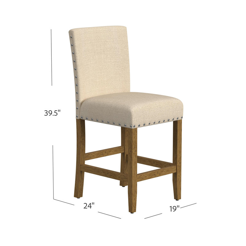 Tabouret de comptoir, siège en tissu tissé, garniture cloutée, Siège brun / cadre brun
