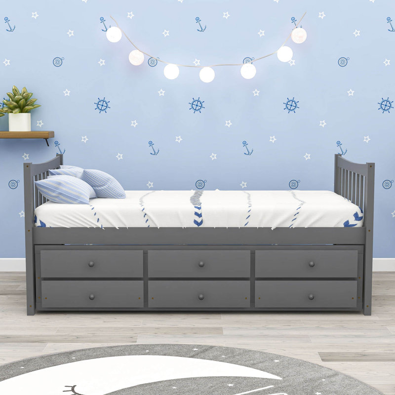 Badi Kids Twin with Trundle with Drawers, Gray