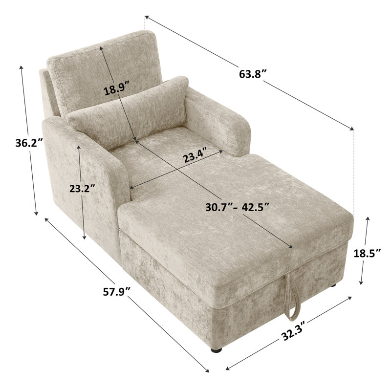 Upholstered Chaise Lounge With Storage, Camel