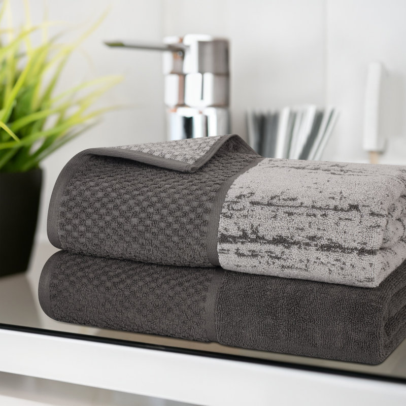 Superior Lodie Cotton Plush Soft Absorbent Jacquard Solid and Two-Toned Bath Sheet, Charcoal/Silver