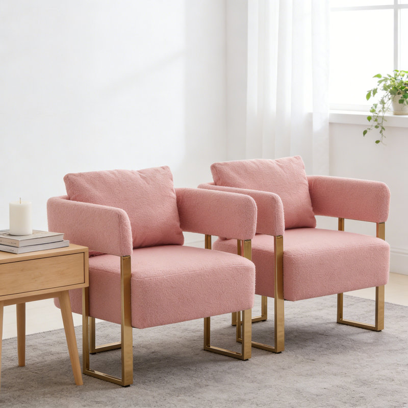 Ensemble de 2 fauteuils d'appoint rembourrés Teddy, Pink Teddy