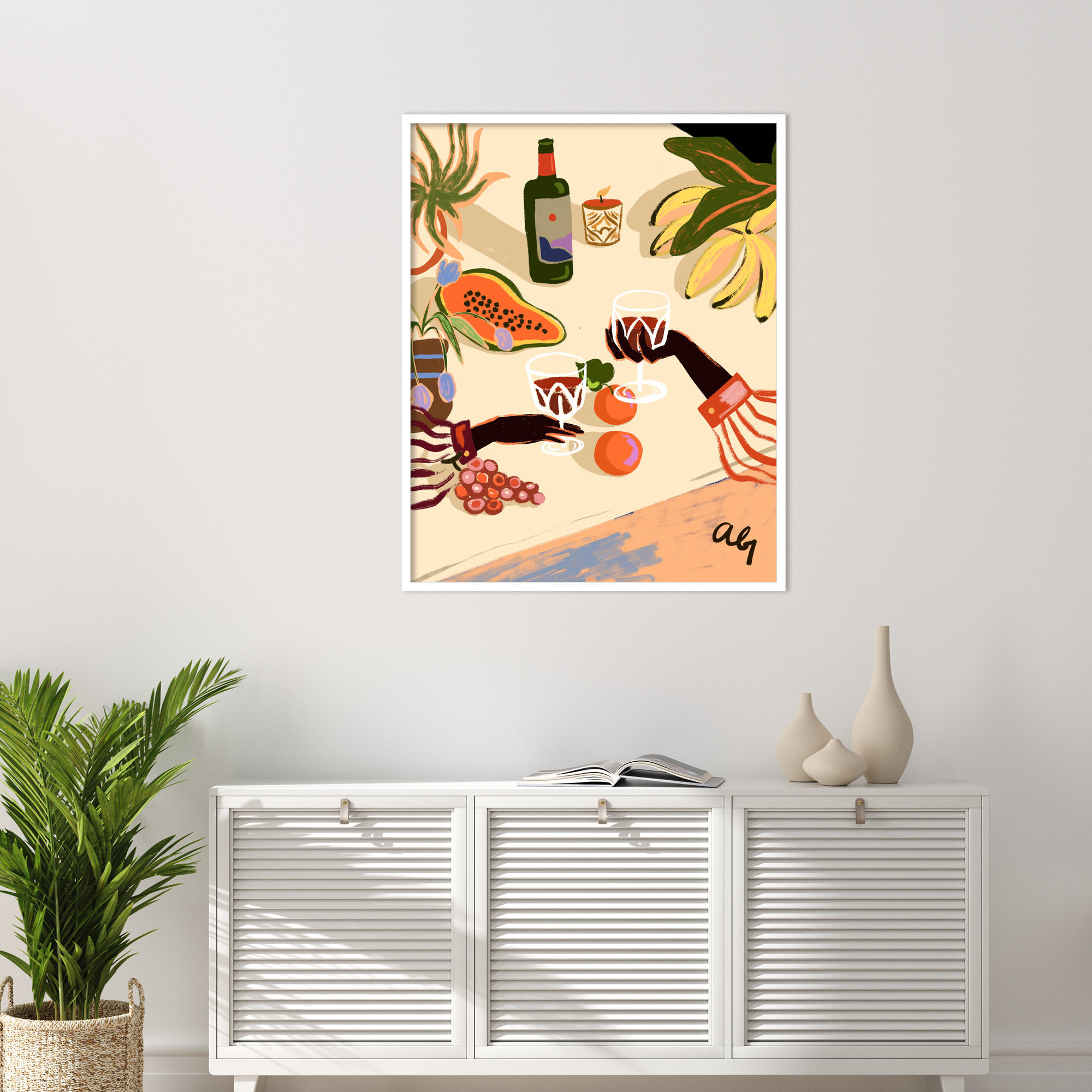 Cheers To You (Wine) by Arty Guava Wood Framed Wall Art Print, White, 41" H x 33" W