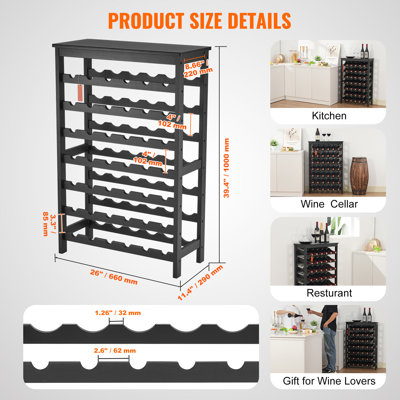 Support à vin modulaire pour 42 bouteilles, supports de rangement en bois de bambou massif à 7 niveaux avec plateau de table, présentoir à vin sur pied, tablettes sans oscillation pour la cuisine, le bar et la cave (noir)