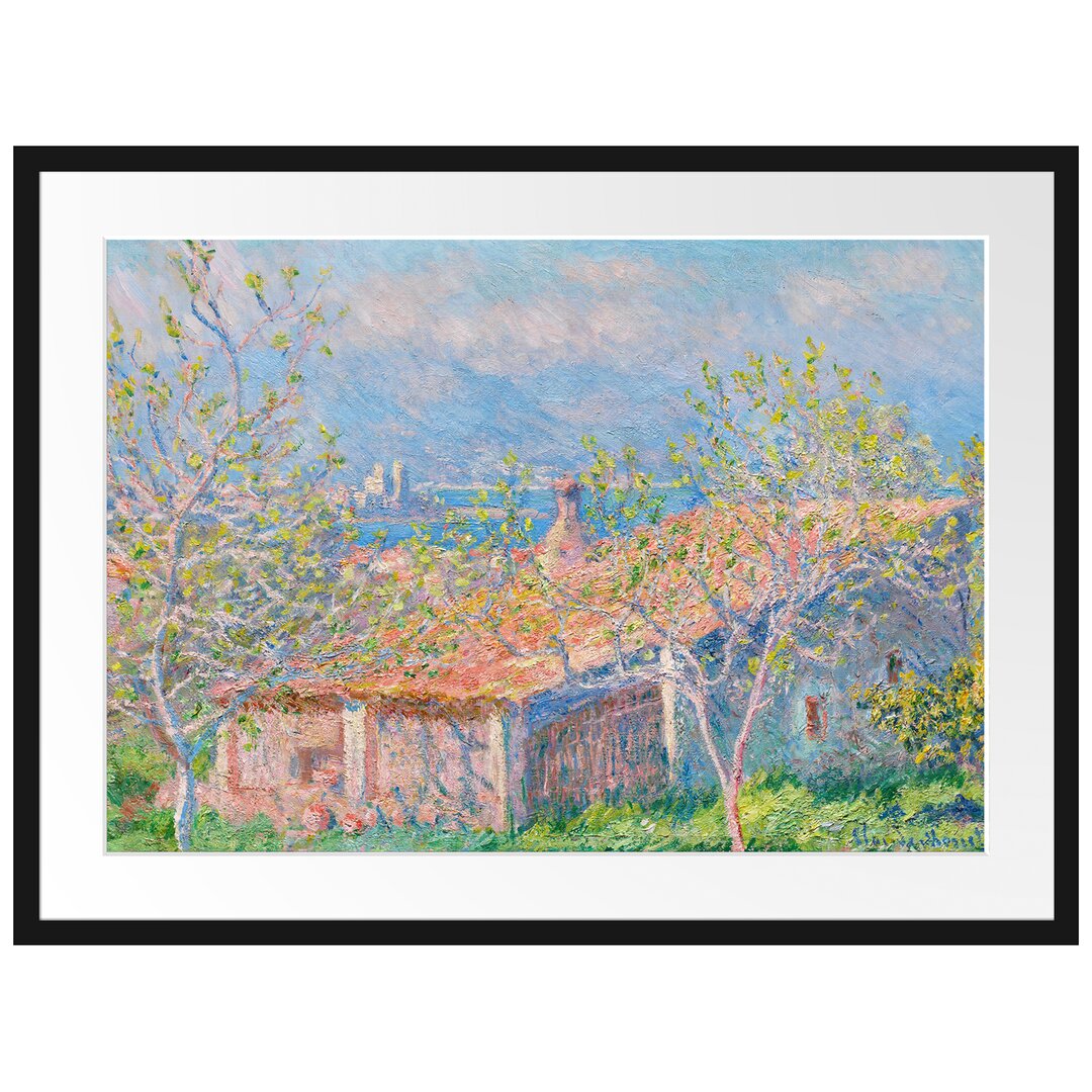 Gerahmtes Poster Gardener Cottage in Antibes von Claude Monet