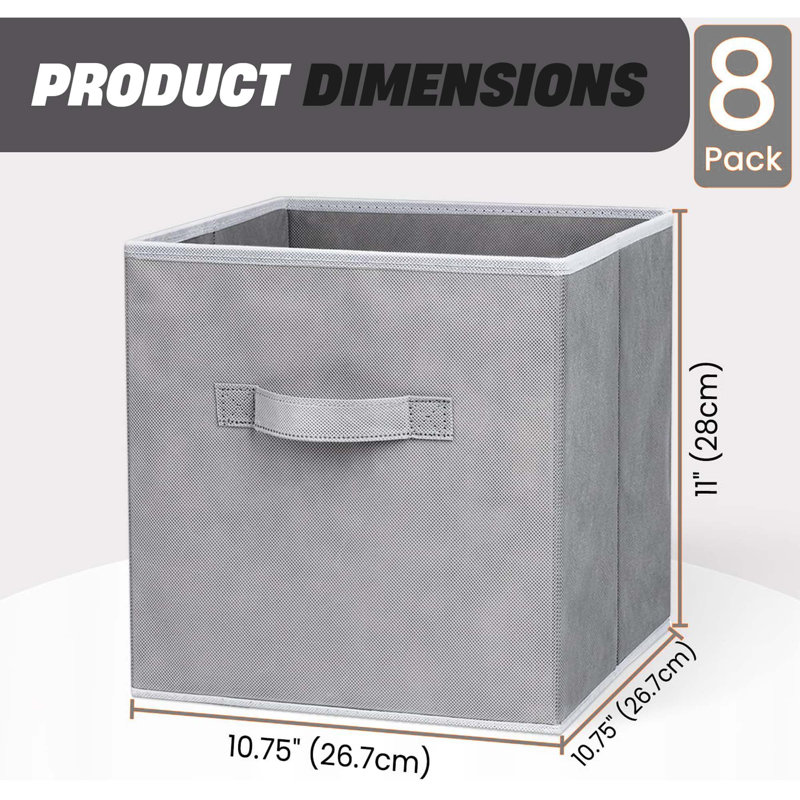 Heavy Duty Fabric Storage Cubes – 11 Inch, Collapsible, 8 Pack, Grey, Closet & Shelf Organizer For Clothes, Toys, Blankets