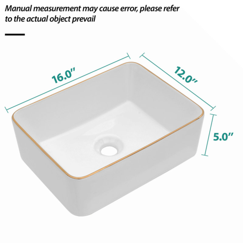Lavabo de salle de bain rectangulaire en céramique 16X12