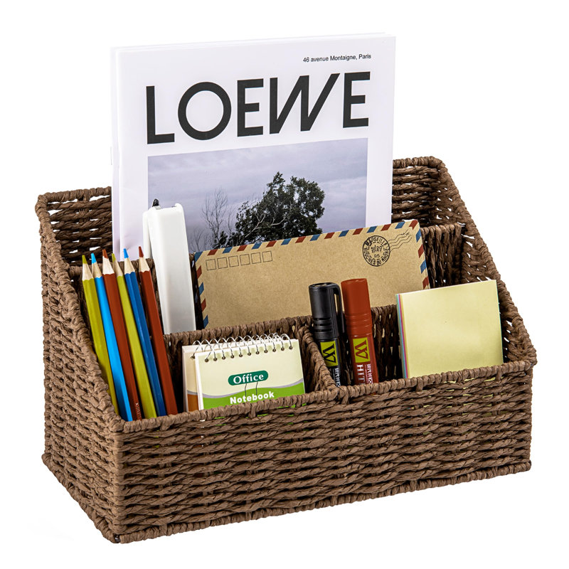 Comptoir de rangement de courrier tissé, panier de rangement pour courrier et stylo, organisateurs de bureau de ferme et rangement (brun)