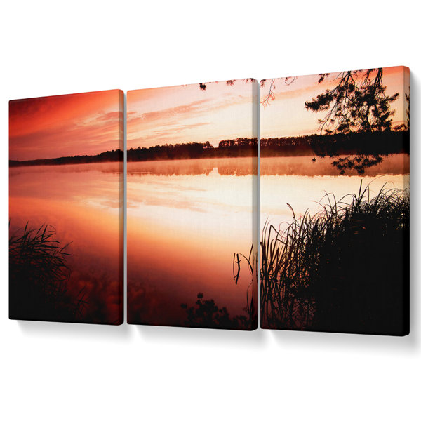 Ebern Designs Pink River Light - 3 Piece Wrapped Canvas Graphic Art ...