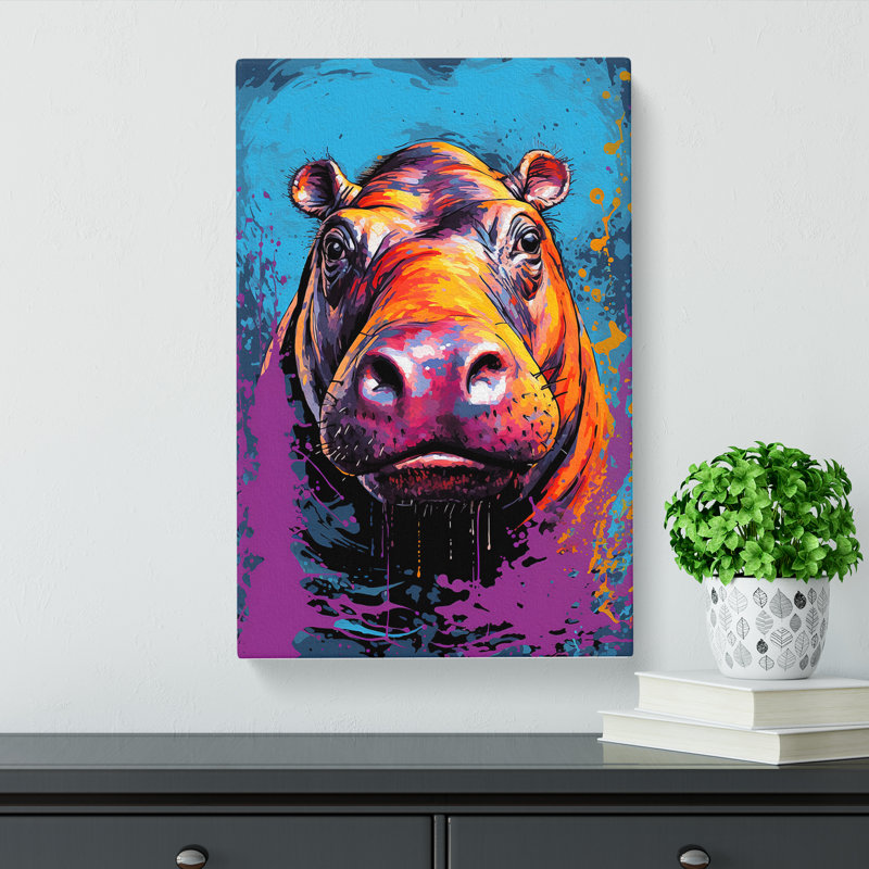 Hippo Pop - Wrapped Canvas, 76cm H x 50cm W x 3cm D