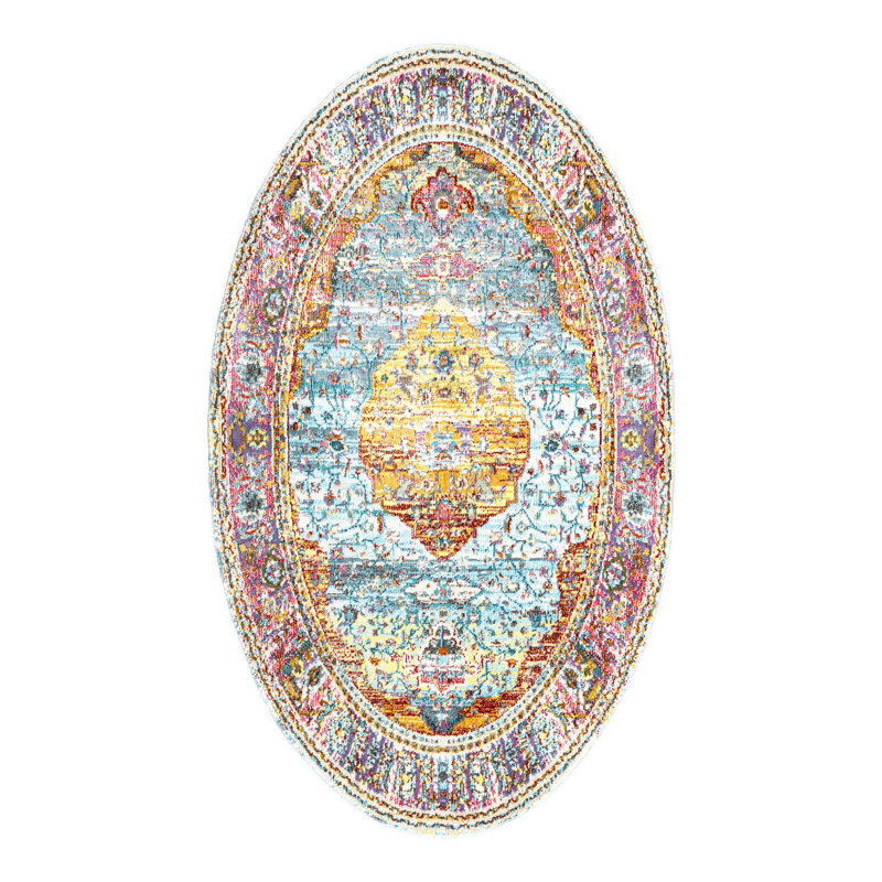 Folmar Abstract Indoor Rug, Oval 3'3" x 5'3", Pink/Orange/Blue