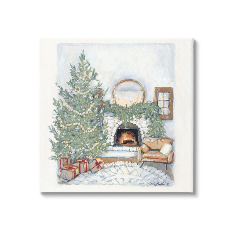 Foyer de Noël douillet, art texturé à la giclée noire encadrée par Sara Baker, H 17 po x l 17 po x P 1,5 po, Toile tendue