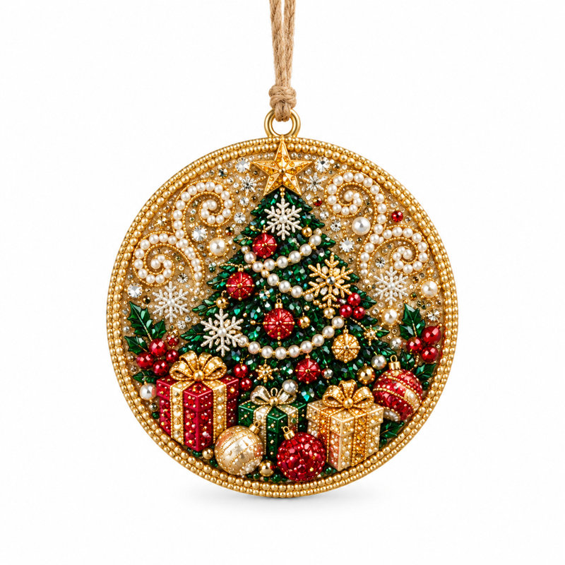 Ensemble de 6 ornements de Noël flocon de neige bricolage perle, décorations d'arbre de Noël artisanal