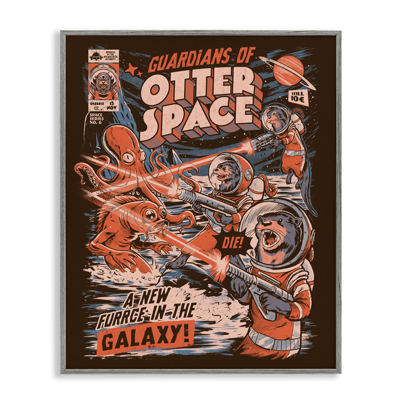 Gardiens de l'espace de loutre, estampe numérique rétro, design par EduEly Designs, H 30 po x l 24 po