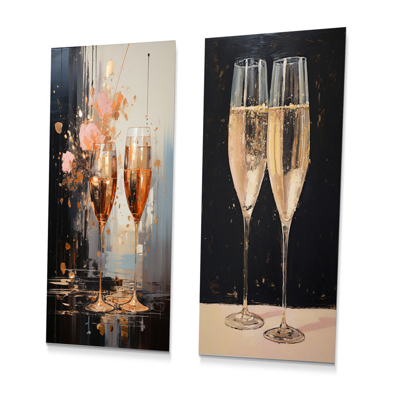 Champagne Chords Symetry - Champagne, art mural en métal, ensemble de 2, H 32 po x l 32 po