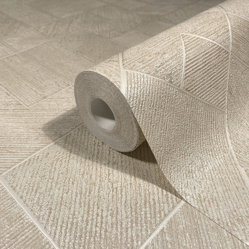 Galerie Odyssey Wood Mosaic Design Wallpaper, Beige