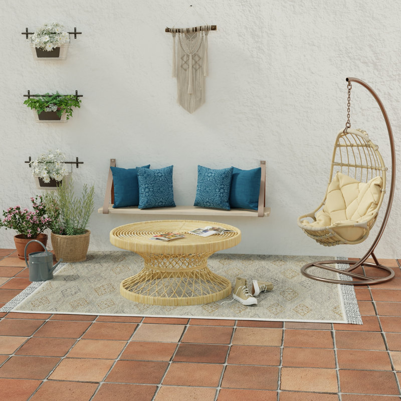 17" x 17" Quasi Tuscan Blue Solid and Medallion Reversible Outdoor Throw Pillow (Set of 2), Blue