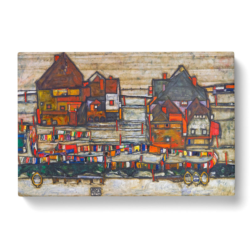 Houses With Laundry by Egon Schiele - Wrapped Canvas, 50cm H x 76cm W x 3cm D