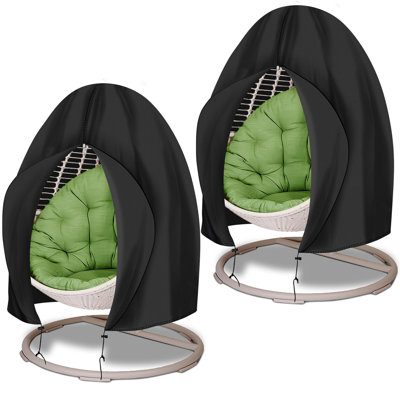 Egg Chair Cover Waterproof, 75" x 45" 2 Pack Patio Hanging Swing Egg Chair Covers with Zipper, Outdoor Wicker Single Seat Egg Chair Cover for Outdoor Furniture, Windproof, Black