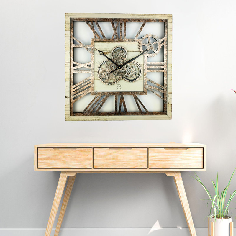 24'' Desert Beige Square Wall Clock with Real Moving Gears