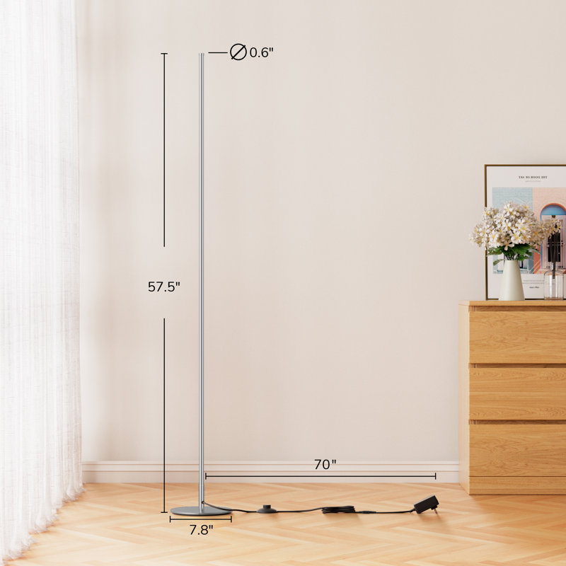 Hedden 58" Dimmable LED Corner Floor Lamp with Remote Control, Silver