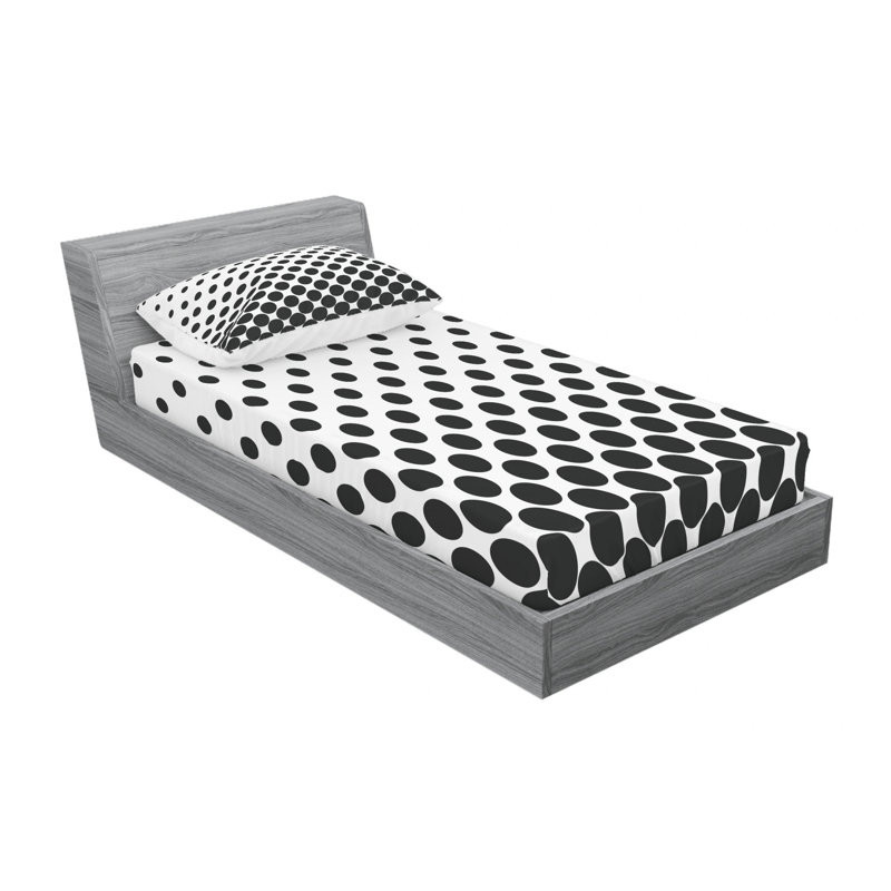 Microfiber Sheet Set, Twin XL Sheet Set + Fitted Sheet + 1 Pillowcase, Black/White Polka Dots