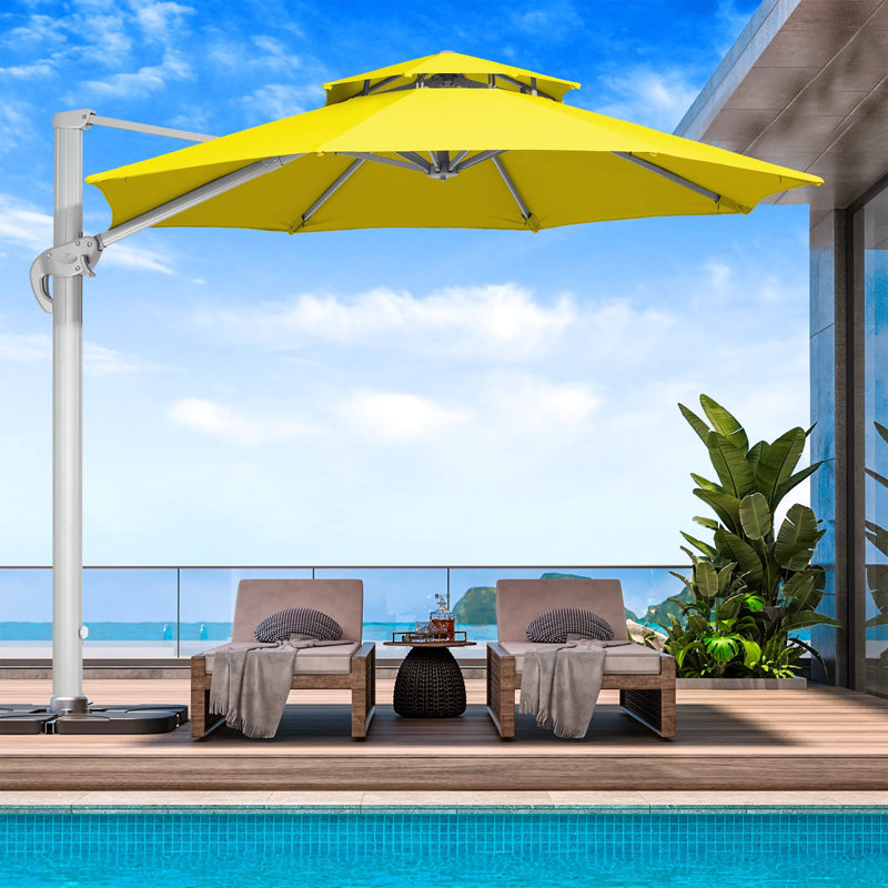 Parasol en porte-à-faux tout aluminium de 132 po Beeta, Jaune