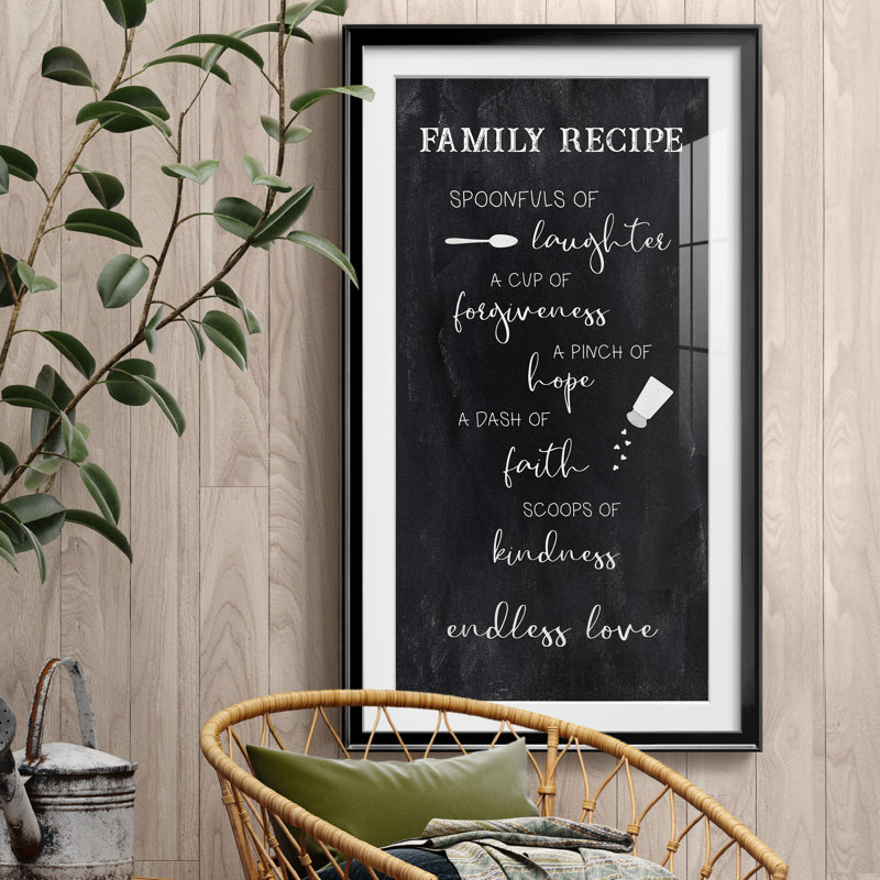 Family Recipe - Reproduction d'art textuel sur papier encadré, H 10,5 po x l 18,5 po x P 1,5 po, Papier encadré noir