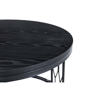 Table basse ronde en panneau de fibres à densité moyenne au design industriel rustique, structure en métal robuste et assemblage facile pour les salons modernes