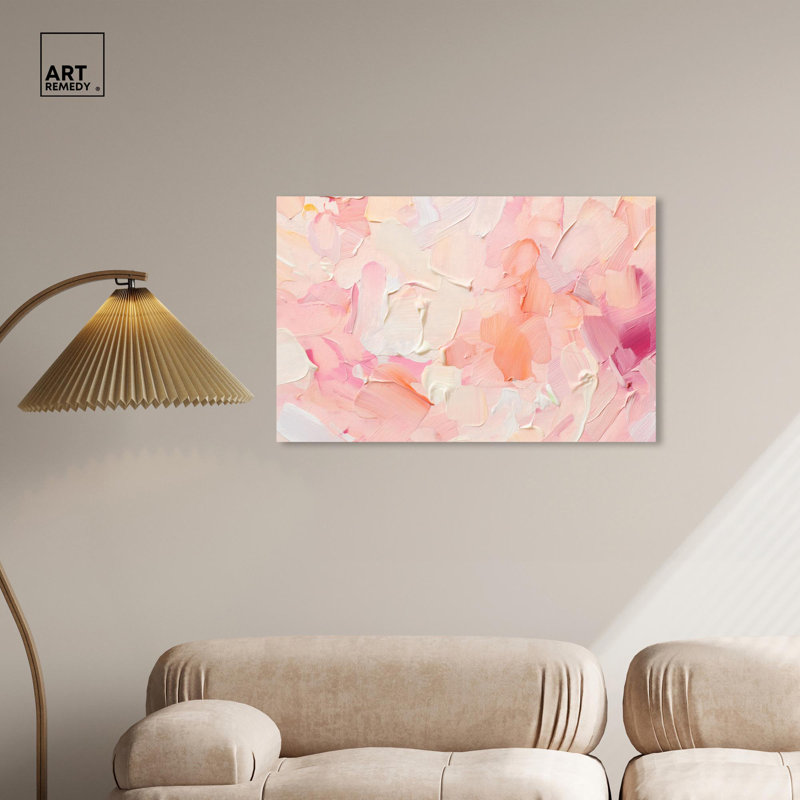 «Morning Meadows Blush», art abstrait pastel par Art Remedy, Toile tendue, H 24 po x l 36 po