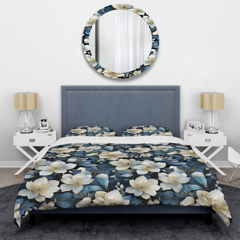 Ensemble de housse de couette Artistic Blue Magnolia Essence Beauty, Housse de couette pour très grand lit et 2 très