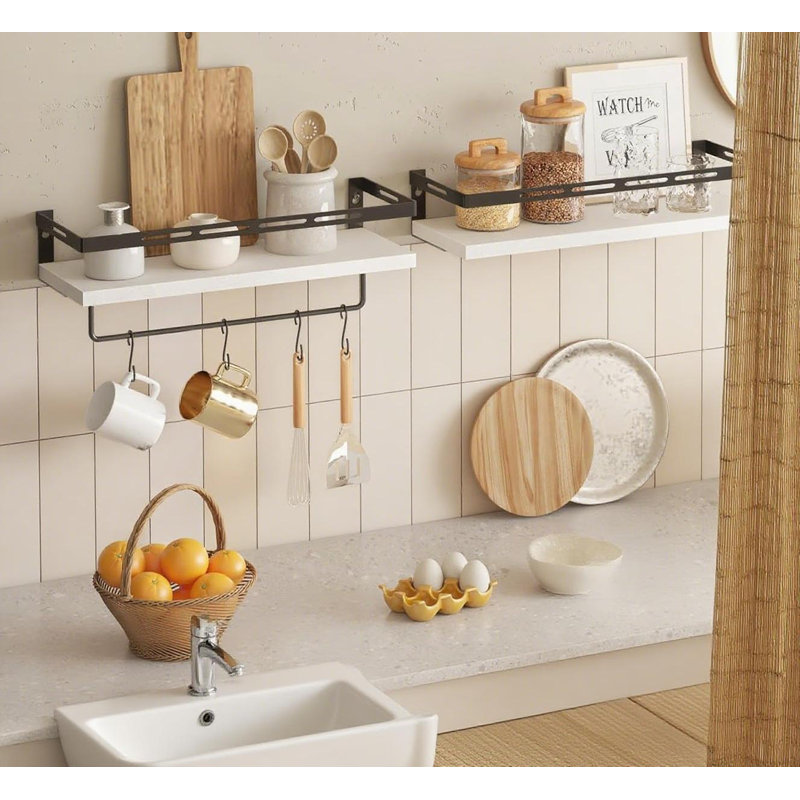 Floating Shelves With Towel Bar, Wall Mounted Bathroom Organizer Over Toilet, Space Saving Storage Shelves For Kitchen, Bedroom, Living Room
