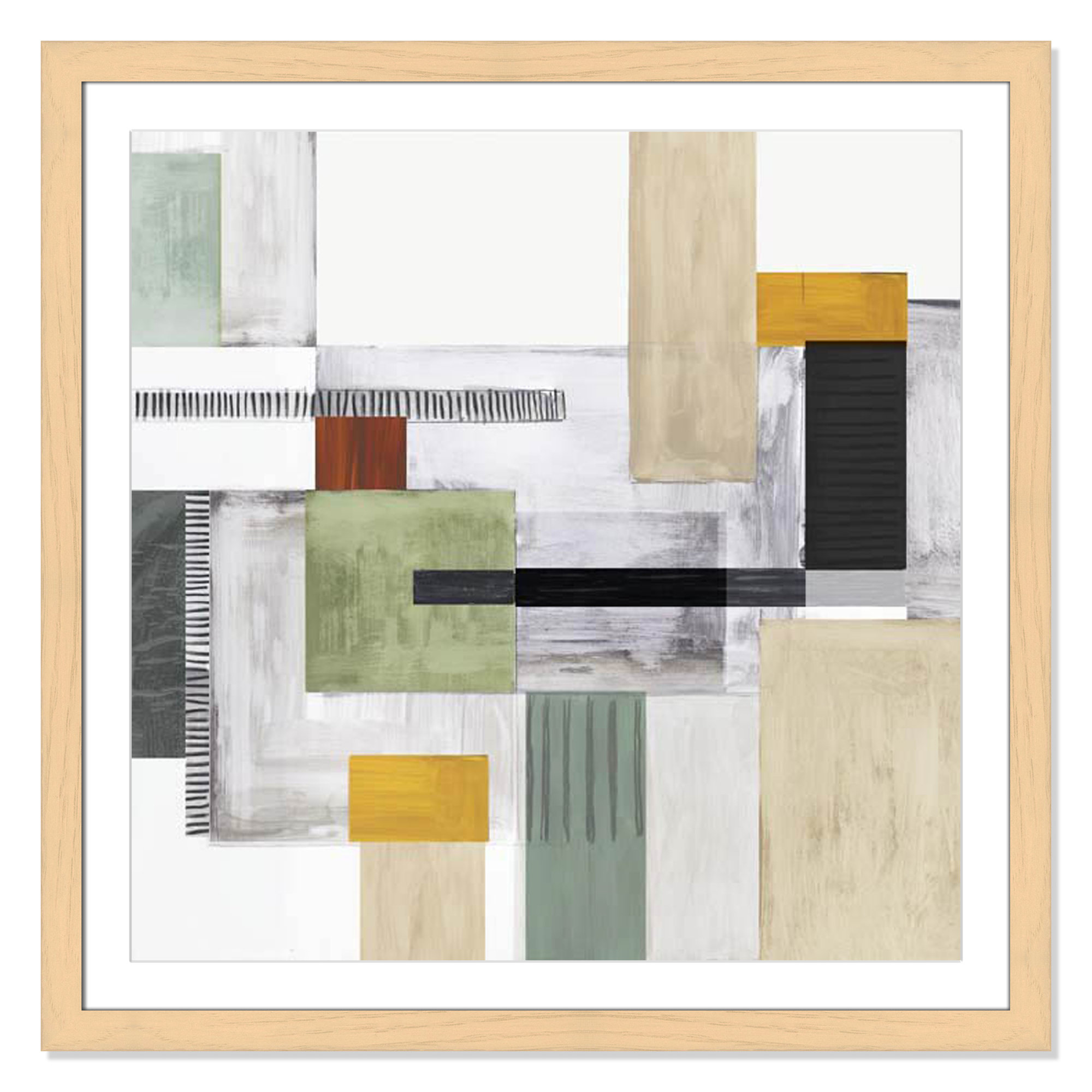 Playful Blocks, Natural Cube Framed, 37.5" H x 37.5" W x 1.25" D
