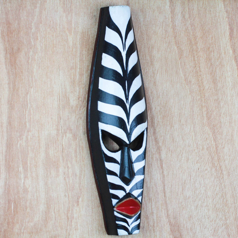 Décoration murale masque en bois africain zèbre face