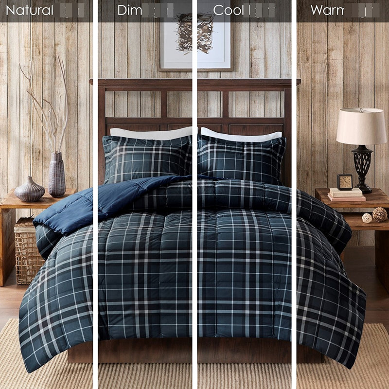 Down Alternative Comforter - Plaid Soft Flannel-like Fabric, Fill, 2 Shams, All Season Comfort, Machine Washable, Mini Comforter, Material, Alternative, Matter