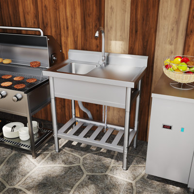 Évier utilitaire en acier inoxydable avec raccord pour boyau de cuisine