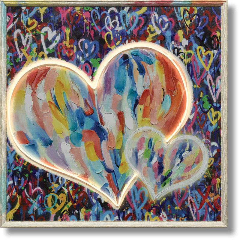 Art mural multicolore sur toile néon - 33 "x 33" - cadre multicolore