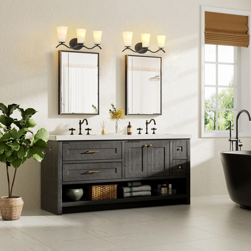 3-Light Bathroom Vanity Light with Glass Shade, Oil Rub Bronze, 3-Light