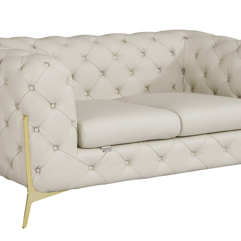 Causeuse 100% cuir Global United, Beige