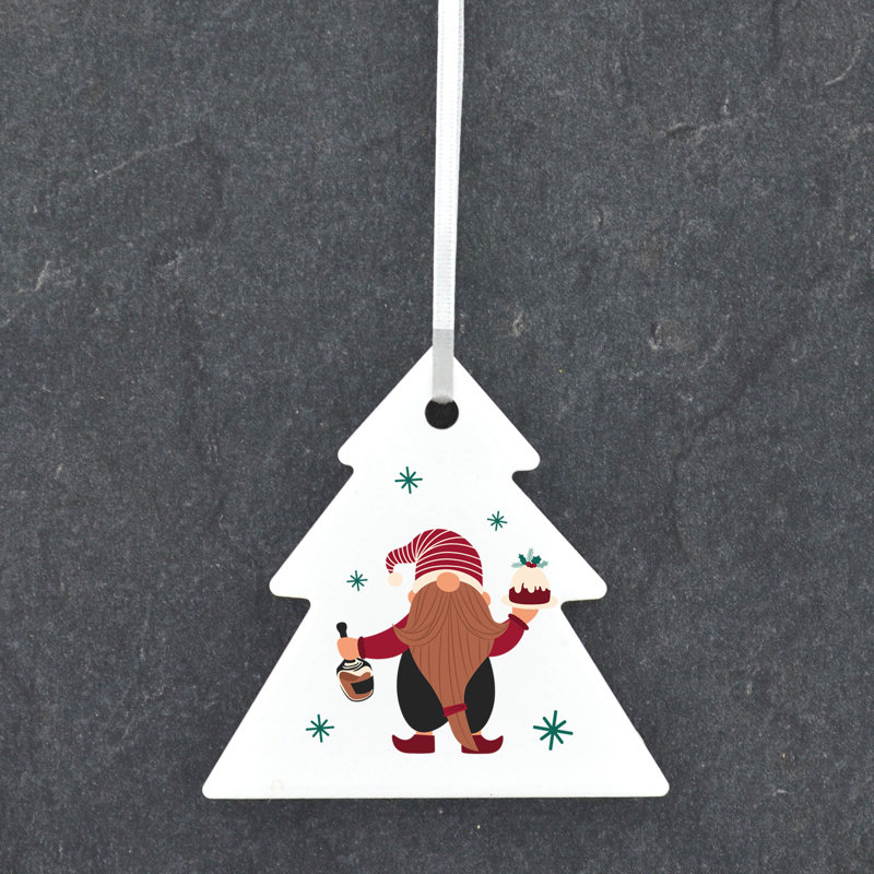 Xmas Gnome Festive Gonk Pudding Brandy Tree Shaped Ceramic Ornament